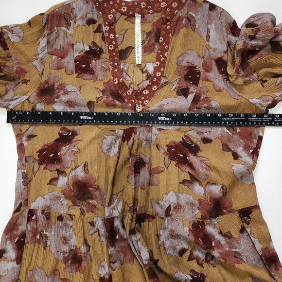 Uncle Frank Tiered Midi Shift Dress M Umber Rust Red V Neck Relaxed Bohemian - Picture 4 of 7